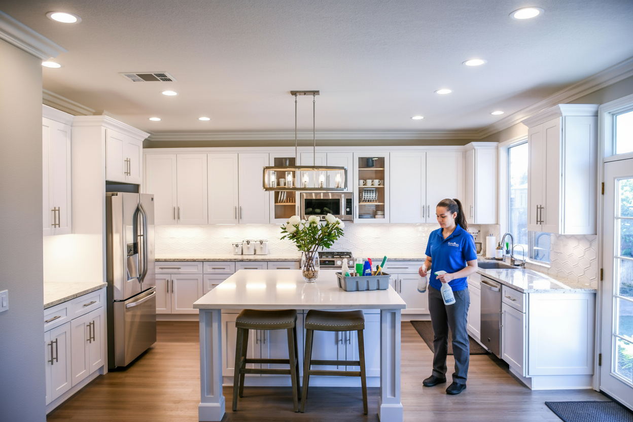 Professional cleaning service in Portland - team member with supplies